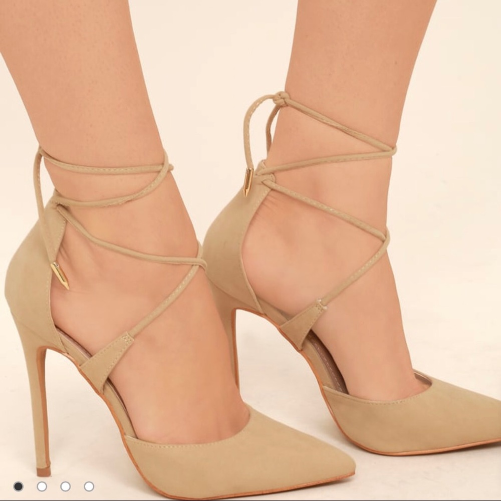 Lulus- Marie Taupe Suede Lace-Up Heels size 10